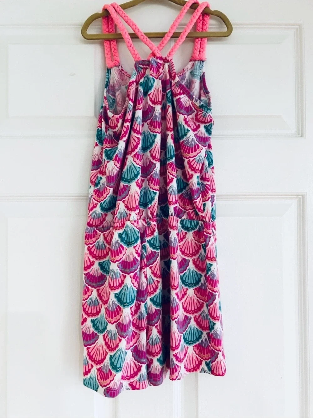 TOMMY BAHAMA Girls Pink/Teal Shell-Print One-Piece Romper